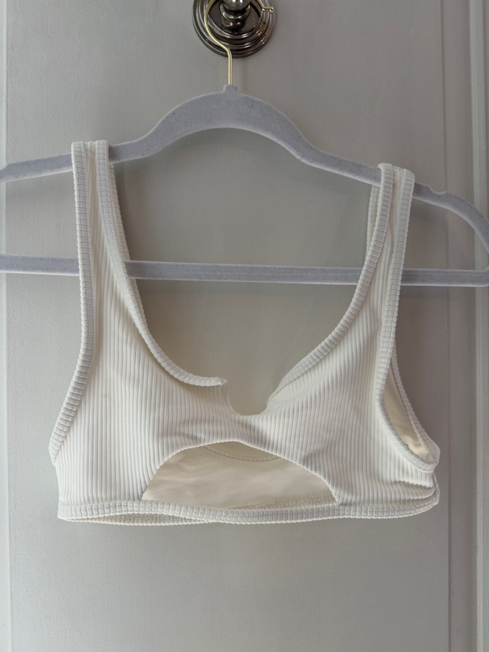 Frankie's Bikinis White Ribbed Cutout Bralette